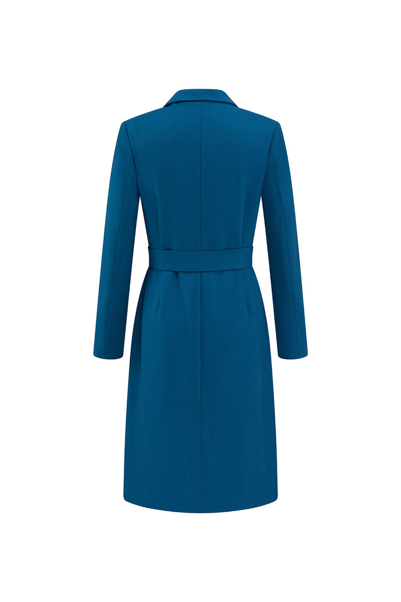 Load image into Gallery viewer, Dark Blue Peak Lapel Single Breasted Midi Blazer Dress with Belt