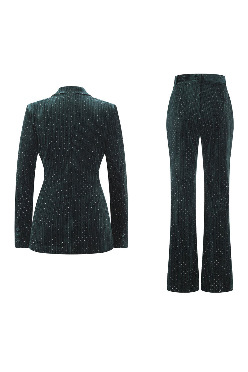 Load image into Gallery viewer, 2 Piece Sparkly Dark Green Single Breasted Peak Lapel Women Prom Suits