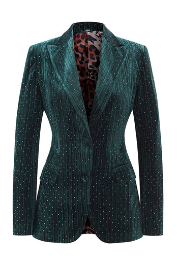 2 Piece Sparkly Dark Green Single Breasted Peak Lapel Women Prom Suits
