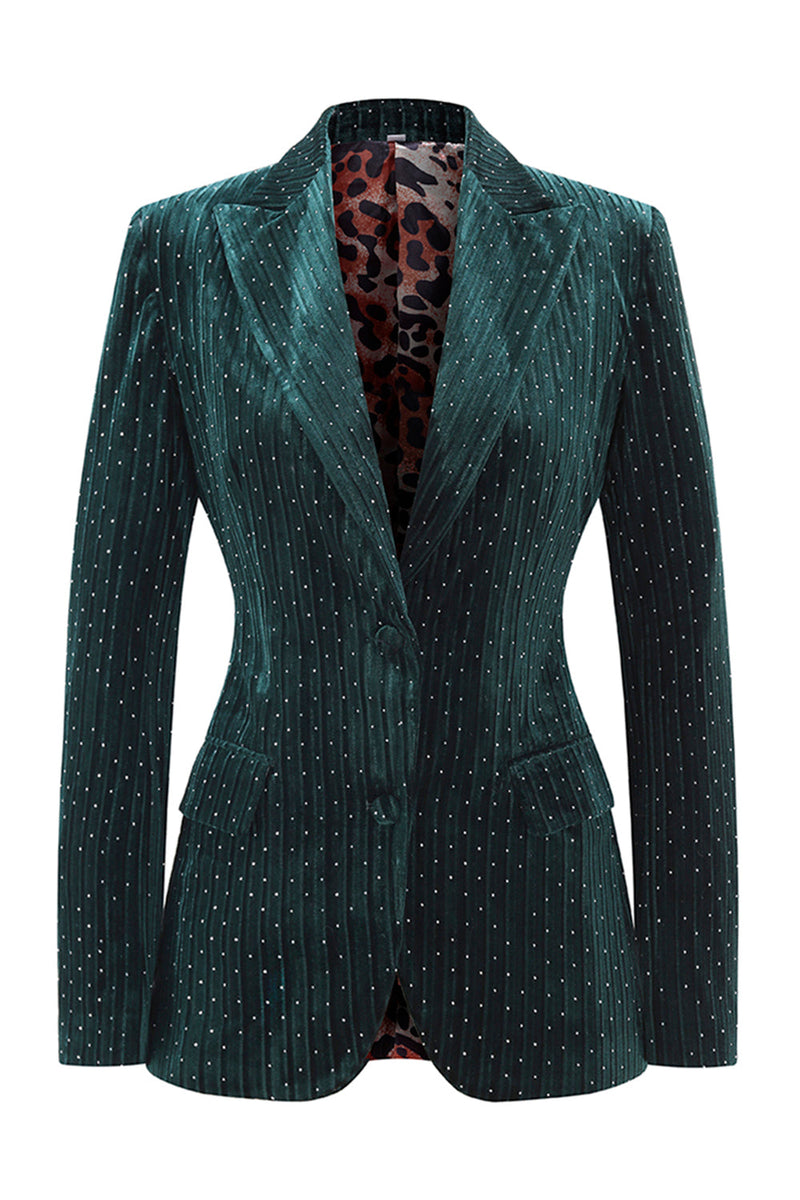 Load image into Gallery viewer, 2 Piece Sparkly Dark Green Single Breasted Peak Lapel Women Prom Suits