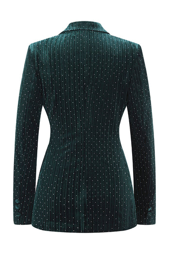 2 Piece Sparkly Dark Green Single Breasted Peak Lapel Women Prom Suits