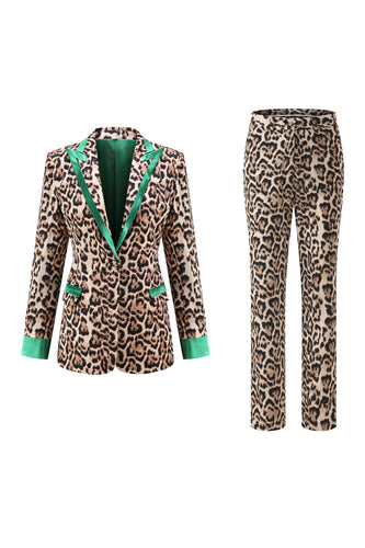 2 Piece Coffee Leopard Peak Lapel Long Sleeves Women Prom Suits