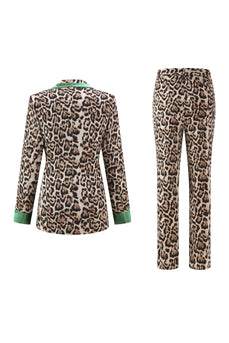 2 Piece Coffee Leopard Peak Lapel Long Sleeves Women Prom Suits