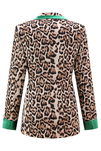 2 Piece Coffee Leopard Peak Lapel Long Sleeves Women Prom Suits