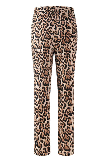 2 Piece Coffee Leopard Peak Lapel Long Sleeves Women Prom Suits