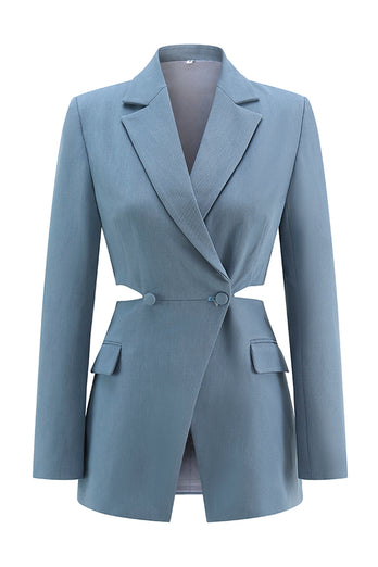 2 Piece Grey Blue Cut Out Notched Lapel Women Prom Suits