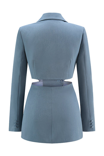 2 Piece Grey Blue Cut Out Notched Lapel Women Prom Suits