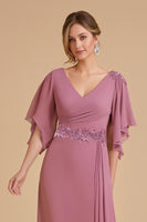 Load image into Gallery viewer, Dusty Rose Chiffon Sheath Long Wedding Guest Dress with Appliques
