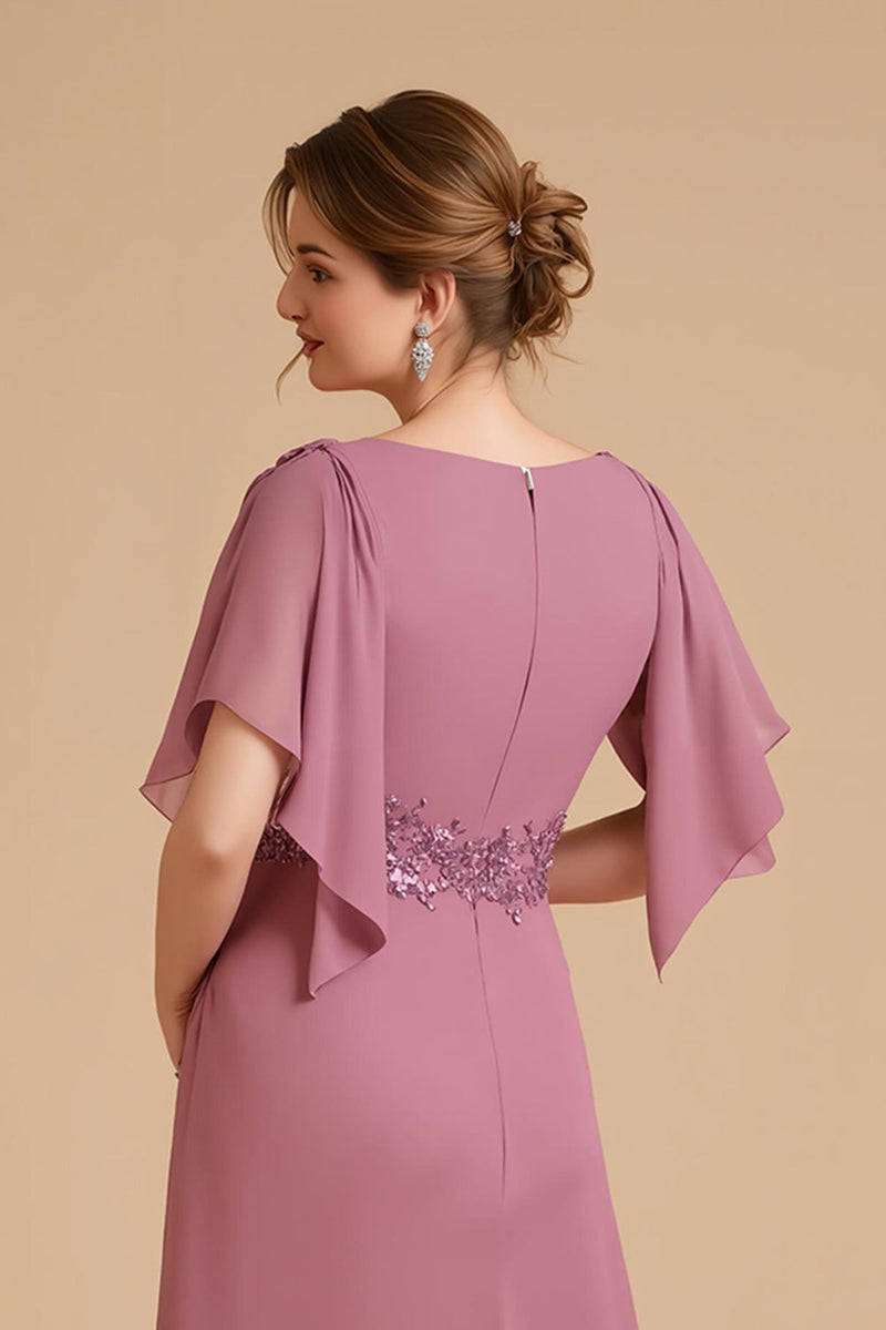 Load image into Gallery viewer, Dusty Rose Chiffon Sheath Long Wedding Guest Dress with Appliques