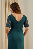 Load image into Gallery viewer, Pine Chiffon Ruched Sheath V-Neck Midi Wedding Guest Dress with Lace