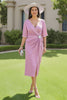 Load image into Gallery viewer, Candy Pink Sheath V-Neck Ruched Midi Wedding Guest Dress with Sleeves