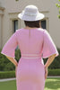 Load image into Gallery viewer, Candy Pink Sheath V-Neck Ruched Midi Wedding Guest Dress with Sleeves