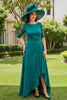 Load image into Gallery viewer, Pine Chiffon Sheath Boat Neck Long Wedding Guest Dress with Lace