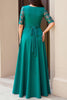 Load image into Gallery viewer, Pine Chiffon Sheath Boat Neck Long Wedding Guest Dress with Lace