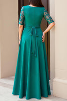 Load image into Gallery viewer, Pine Chiffon Sheath Boat Neck Long Wedding Guest Dress with Lace