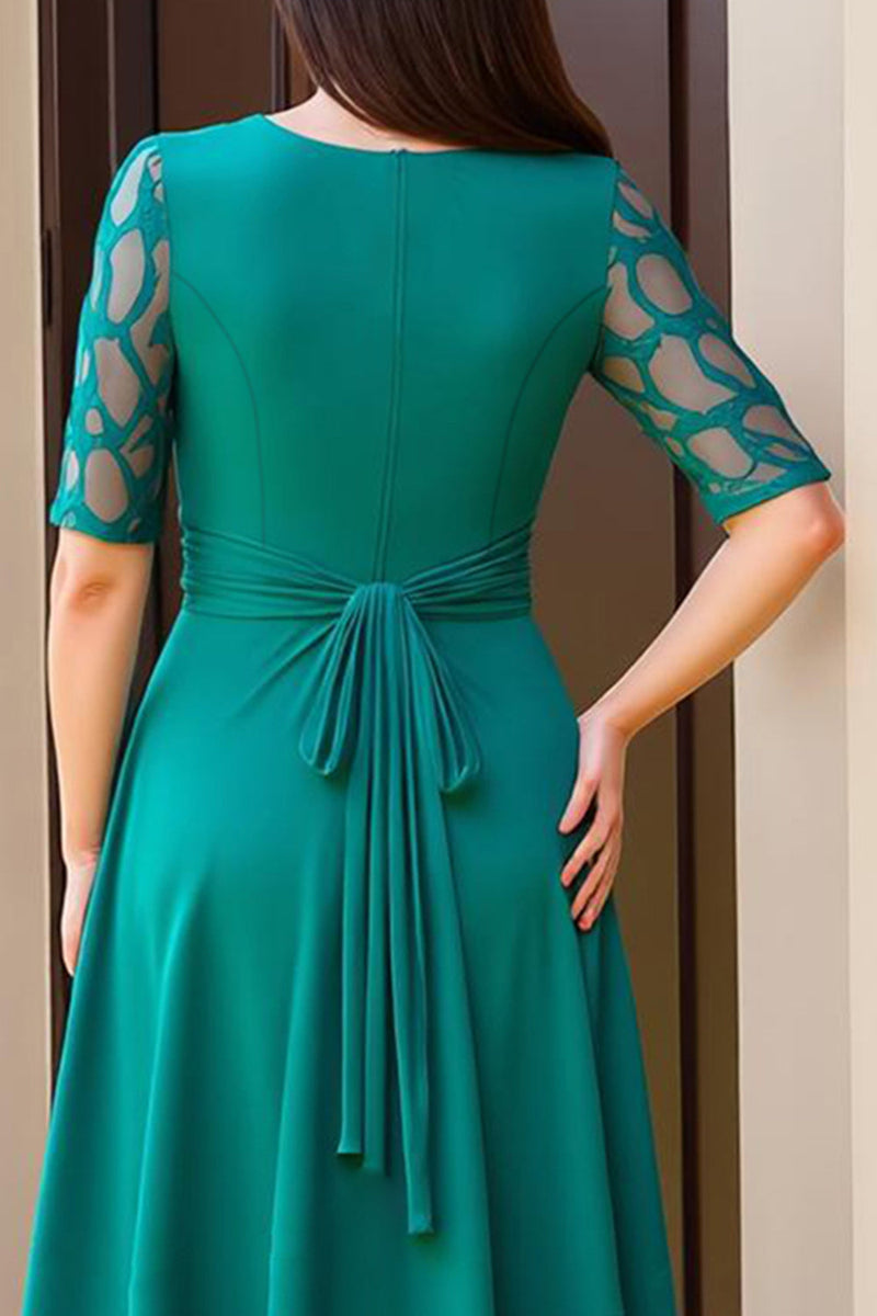 Load image into Gallery viewer, Pine Chiffon Sheath Boat Neck Long Wedding Guest Dress with Lace