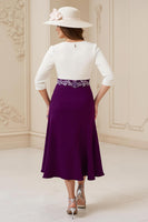 Load image into Gallery viewer, Navy A Line Chiffon Boat Neck Midi Wedding Guest Dress with Appliques