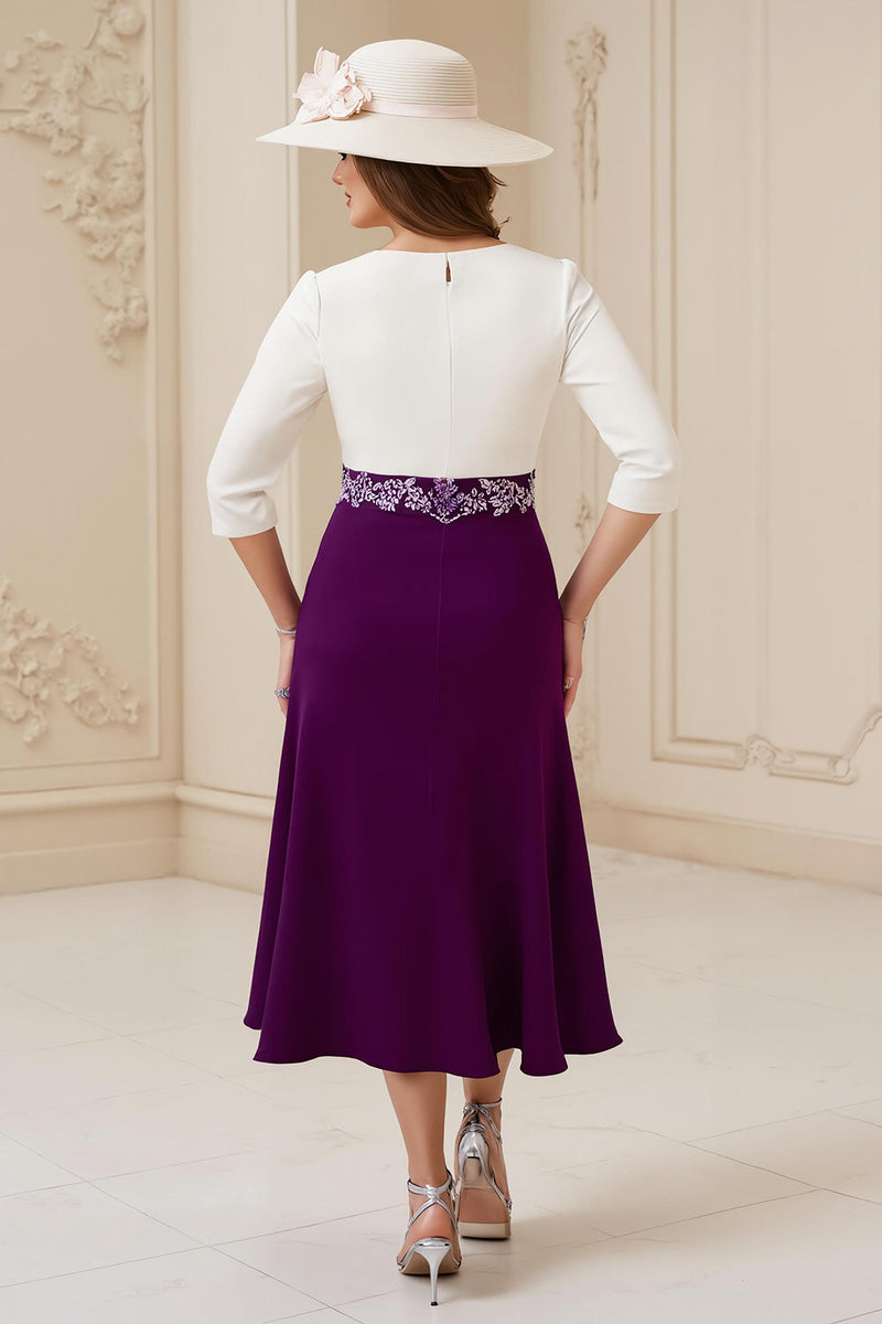 Load image into Gallery viewer, Navy A Line Chiffon Boat Neck Midi Wedding Guest Dress with Appliques