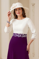 Load image into Gallery viewer, Navy A Line Chiffon Boat Neck Midi Wedding Guest Dress with Appliques