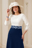 Load image into Gallery viewer, Navy A Line Chiffon Boat Neck Midi Wedding Guest Dress with Appliques