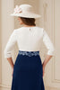 Load image into Gallery viewer, Navy A Line Chiffon Boat Neck Midi Wedding Guest Dress with Appliques