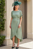 Load image into Gallery viewer, Eucalyptus Sheath Chiffon Boat Neck Long Wedding Guest Dress with Sleeves