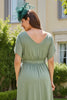 Load image into Gallery viewer, Eucalyptus Sheath Chiffon Boat Neck Long Wedding Guest Dress with Sleeves