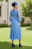 Load image into Gallery viewer, Light Blue Chiffon A Line Pleated Long Wedding Guest Dress with Beading