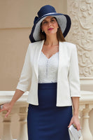 Load image into Gallery viewer, 2 Piece Navy Satin Sheath Midi Wedding Guest Dress with Lace