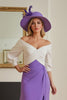 Load image into Gallery viewer, Purple Chiffon Sheath Off The Shoulder Asymmetrical Wedding Guest Dress with Sleeves