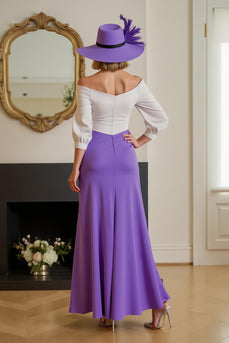 Purple Chiffon Sheath Off The Shoulder Asymmetrical Wedding Guest Dress with Sleeves