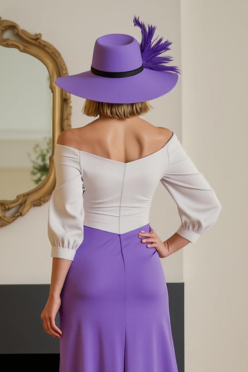 Load image into Gallery viewer, Purple Chiffon Sheath Off The Shoulder Asymmetrical Wedding Guest Dress with Sleeves
