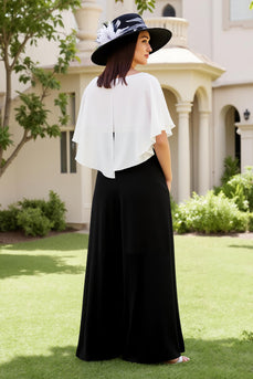 Black and White Chiffon Square Neck Long Wedding Guest Dress with Bow