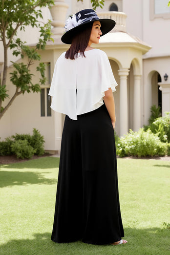Black and White Chiffon Square Neck Long Wedding Guest Dress with Bow