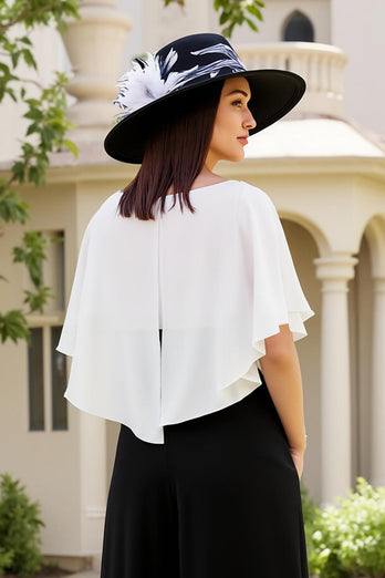 Black and White Chiffon Square Neck Long Wedding Guest Dress with Bow