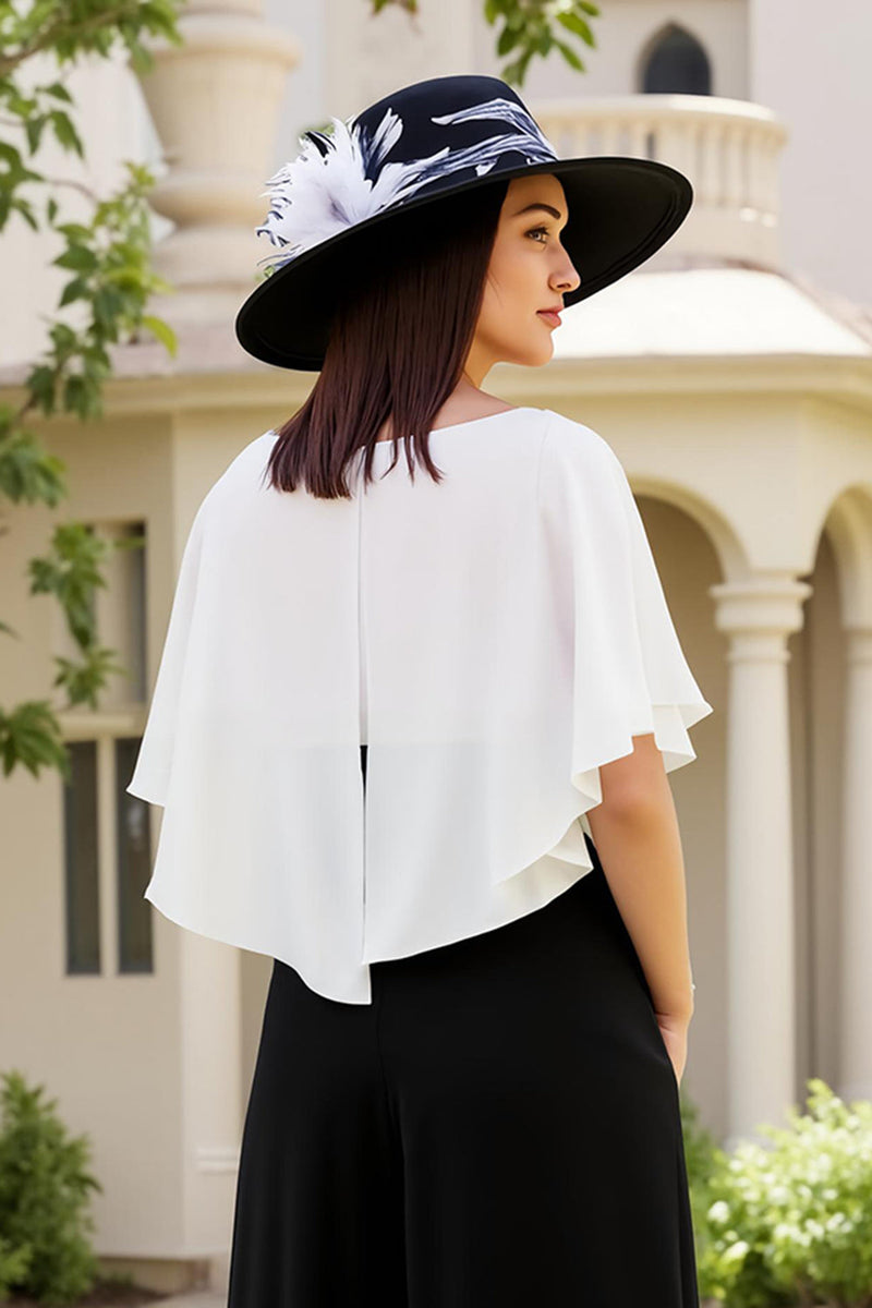 Load image into Gallery viewer, Black and White Chiffon Square Neck Long Wedding Guest Dress with Bow
