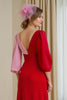 Load image into Gallery viewer, Red Chiffon A Line Patchwork Long Wedding Guest Dress with Sleeves