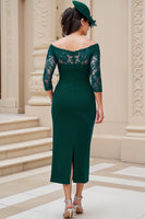 Load image into Gallery viewer, Dark Green Sheath Satin Off The Shoulder Long Wedding Guest Dress with Slit