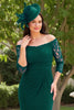 Load image into Gallery viewer, Dark Green Sheath Satin Off The Shoulder Long Wedding Guest Dress with Slit