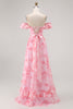 Load image into Gallery viewer, Floral Champagne A Line Off The Shoulder Ruffled Long Bridesmaid Dress with Bow