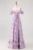 Load image into Gallery viewer, Floral Champagne A Line Off The Shoulder Ruffled Long Bridesmaid Dress with Bow