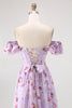 Load image into Gallery viewer, Floral Champagne A Line Off The Shoulder Ruffled Long Bridesmaid Dress with Bow