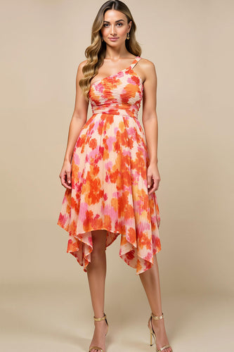 Sunset Chiffon One Shoulder High-Low Ruffled Wedding Guest Dress