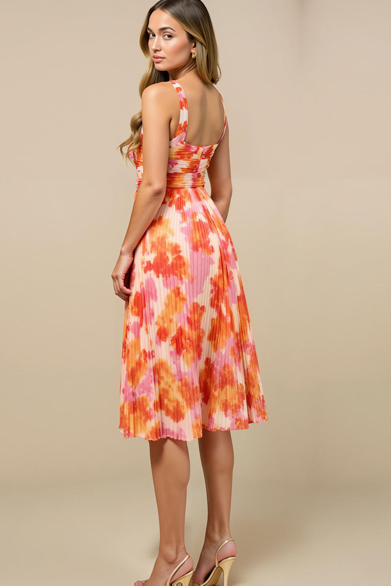 Load image into Gallery viewer, Sunset Chiffon Pleated Thick Straps Midi Wedding Guest Dress