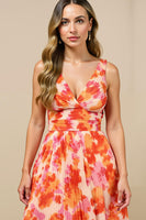 Load image into Gallery viewer, Sunset Chiffon Pleated Thick Straps Midi Wedding Guest Dress