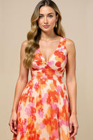 Load image into Gallery viewer, Sunset Chiffon Pleated Thick Straps Midi Wedding Guest Dress