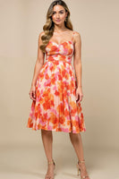 Load image into Gallery viewer, Sunset Chiffon Spaghetti Straps Pleated Midi Wedding Guest Dress