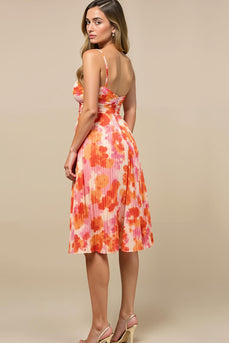 Sunset Chiffon Spaghetti Straps Pleated Midi Wedding Guest Dress