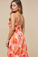 Load image into Gallery viewer, Sunset Chiffon Spaghetti Straps Pleated Midi Wedding Guest Dress