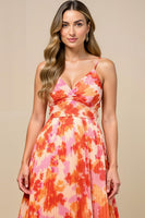 Load image into Gallery viewer, Sunset Chiffon Spaghetti Straps Midi Wedding Guest Dress with Pleats